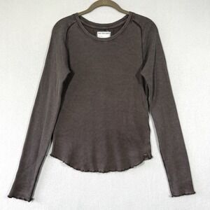 We The Free People Top Womens Medium Waffle Knit Thermal Brown Stretch Fitted
